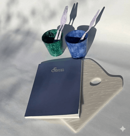 green-painting-pot-blue-painting-pot-sustainable-canvas-book-reusable-painting-palette
